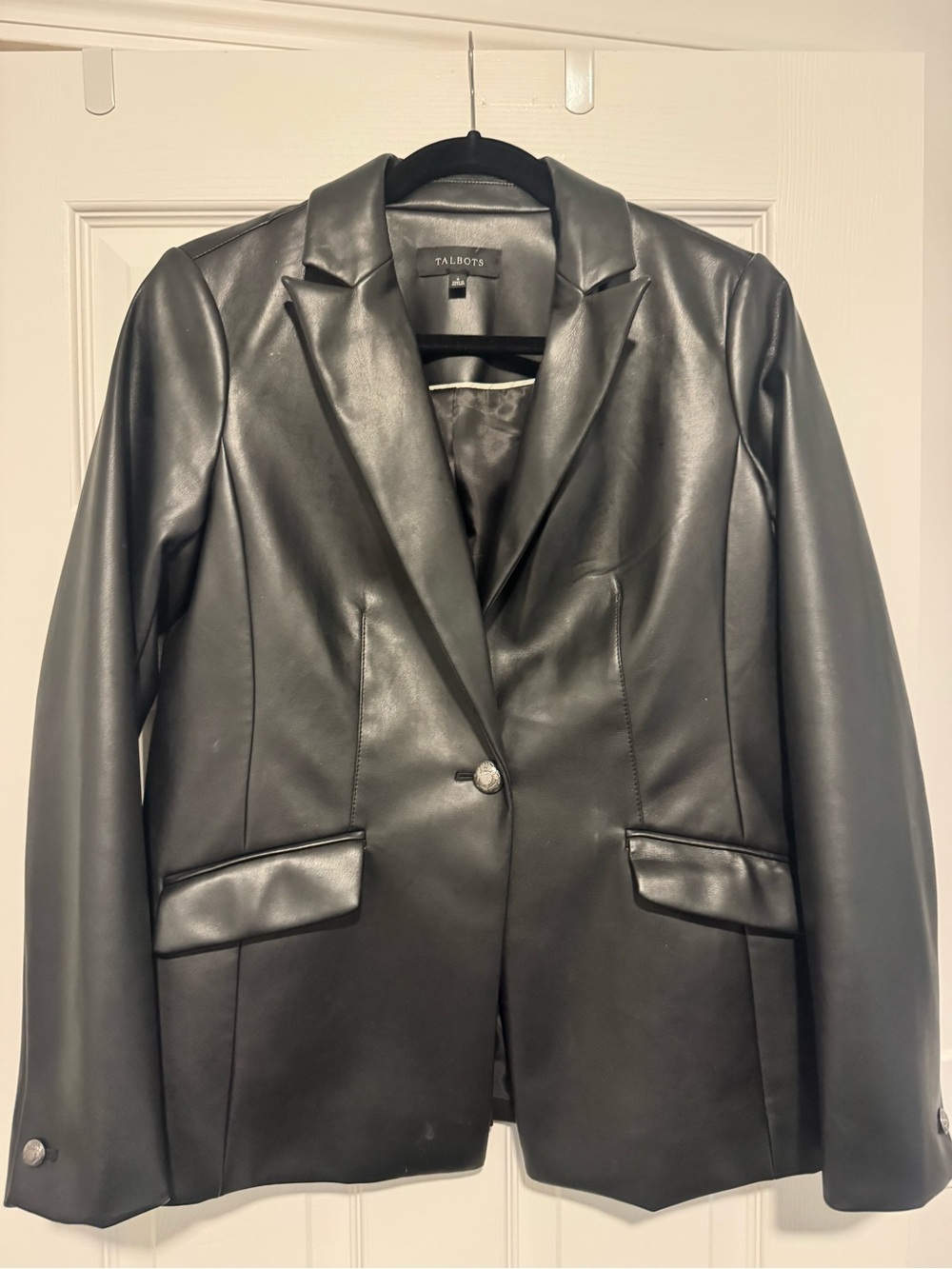 Talbots Black Faux Leather Single-Button Blazer
